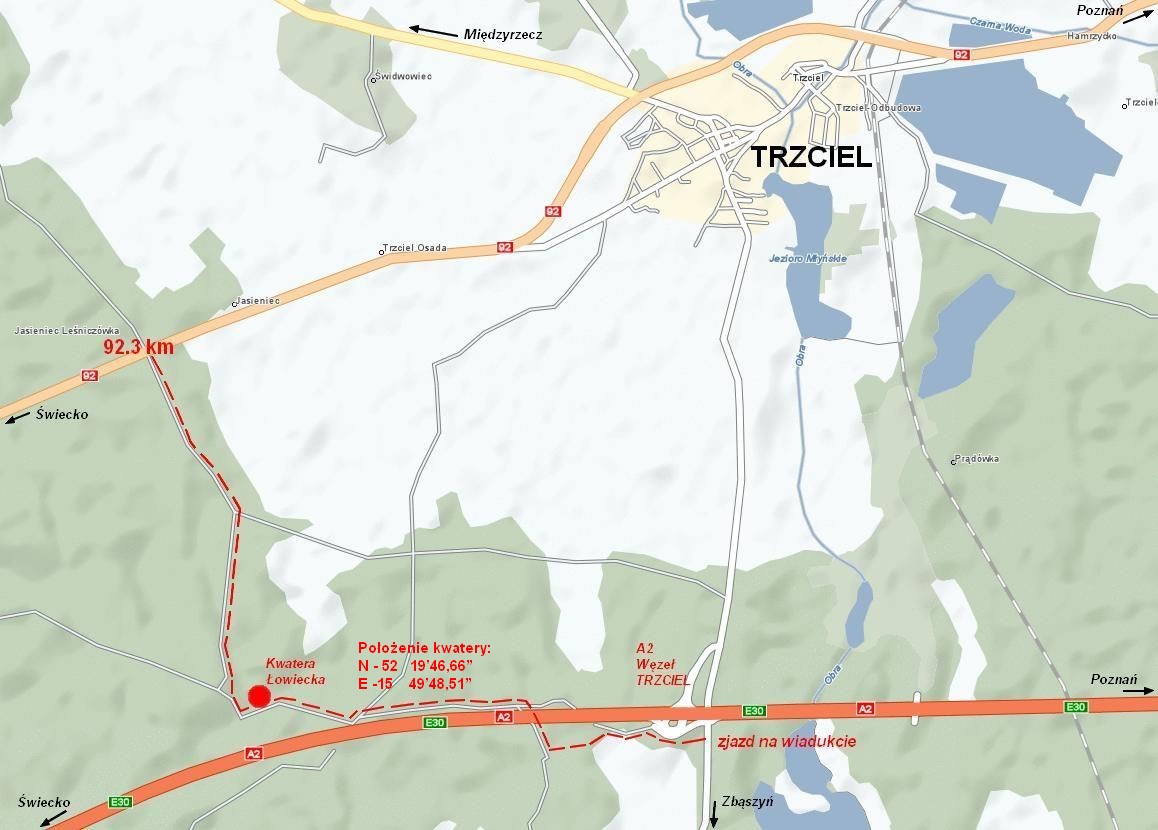 Mapa dojazdu do kwatery łowieckiej